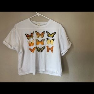 White Butterly Short Sleeve Crop Top